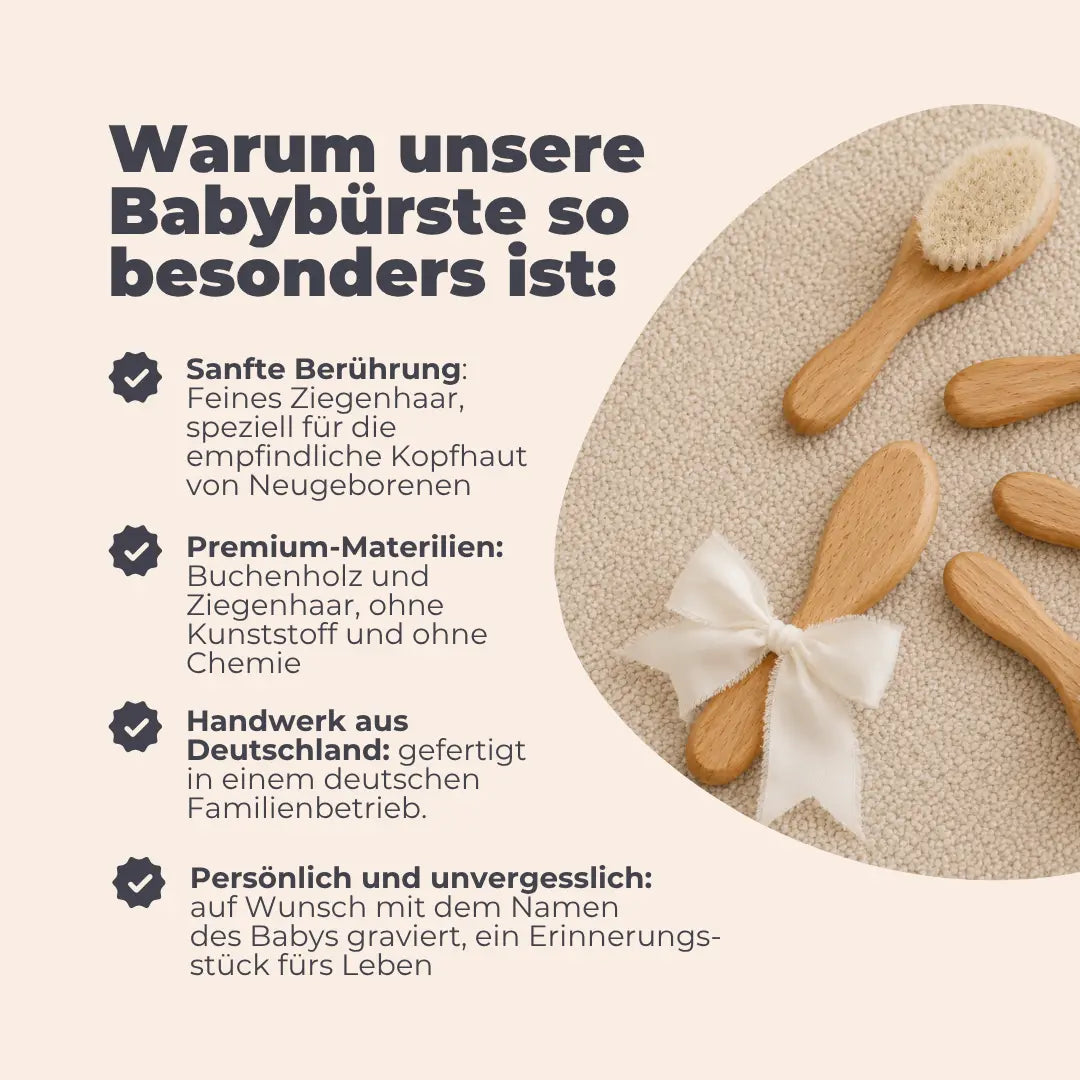 Babybürste aus Ziegenhaar, mit Namen personalisiert