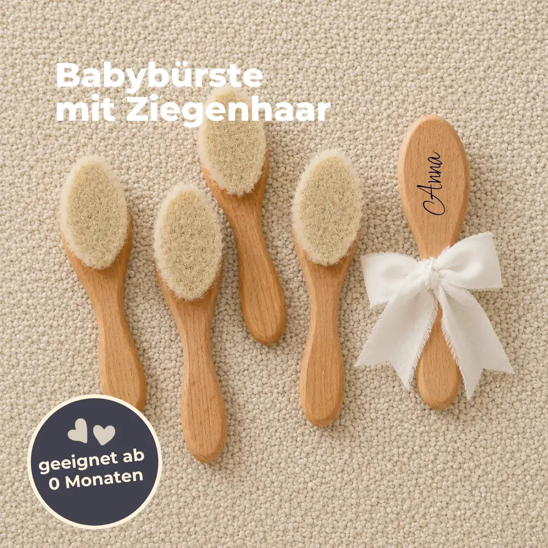 Babybürste aus Ziegenhaar, mit Namen personalisiert
