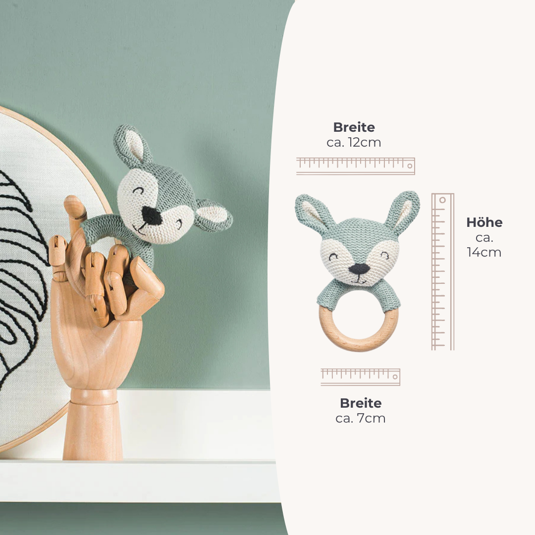 Babygeschenk personalisiert Rassel Beißring Grün – LINDFALL Jollein