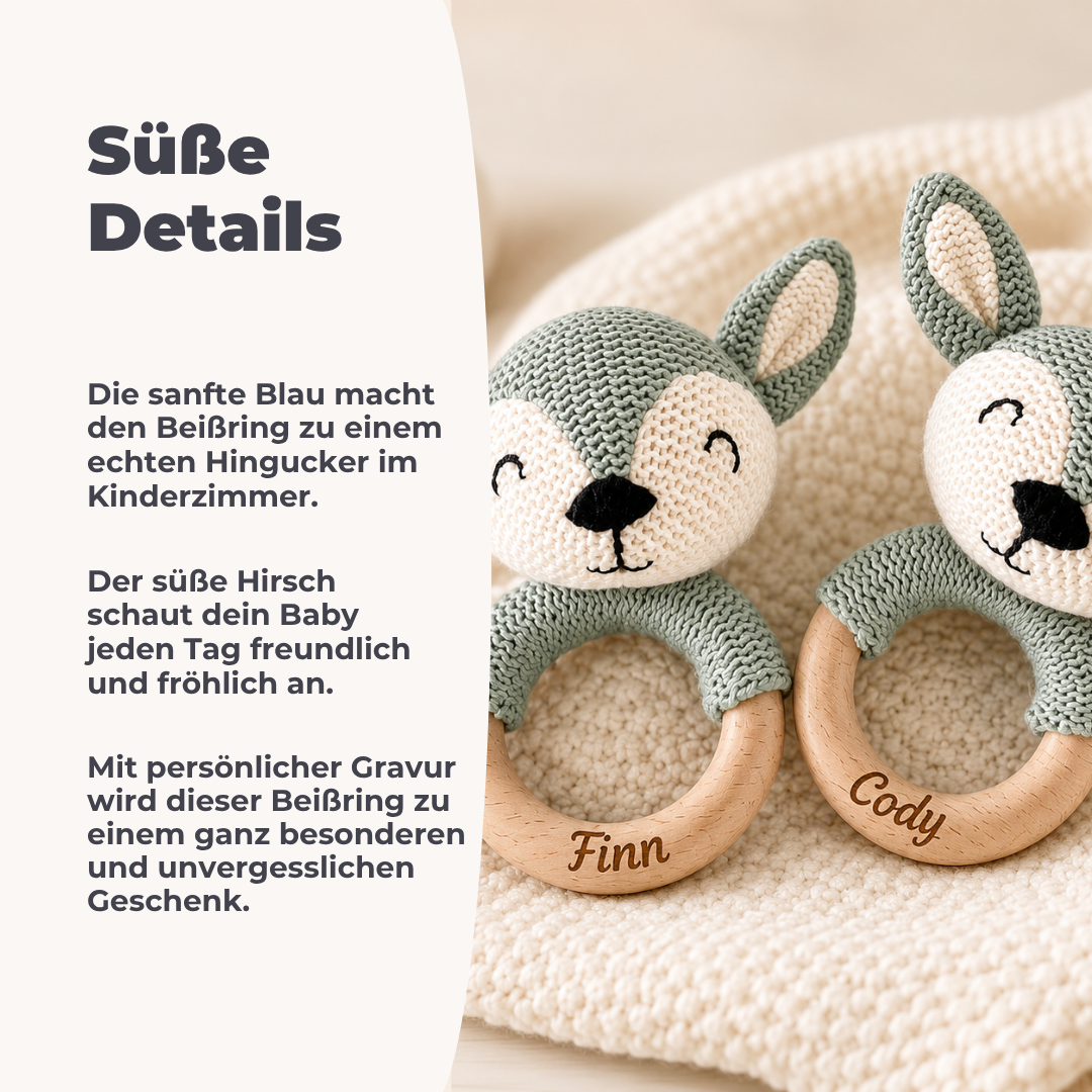 Babygeschenk personalisiert Rassel Reh Grün – Geschenk zur Geburt Junge