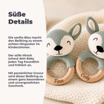 Babygeschenk personalisiert Rassel Reh Grün – Geschenk zur Geburt Junge