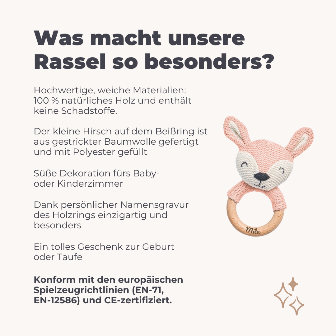 Babygeschenk personalisiert Rassel Rosa – Geschenk zur Geburt Mädchen