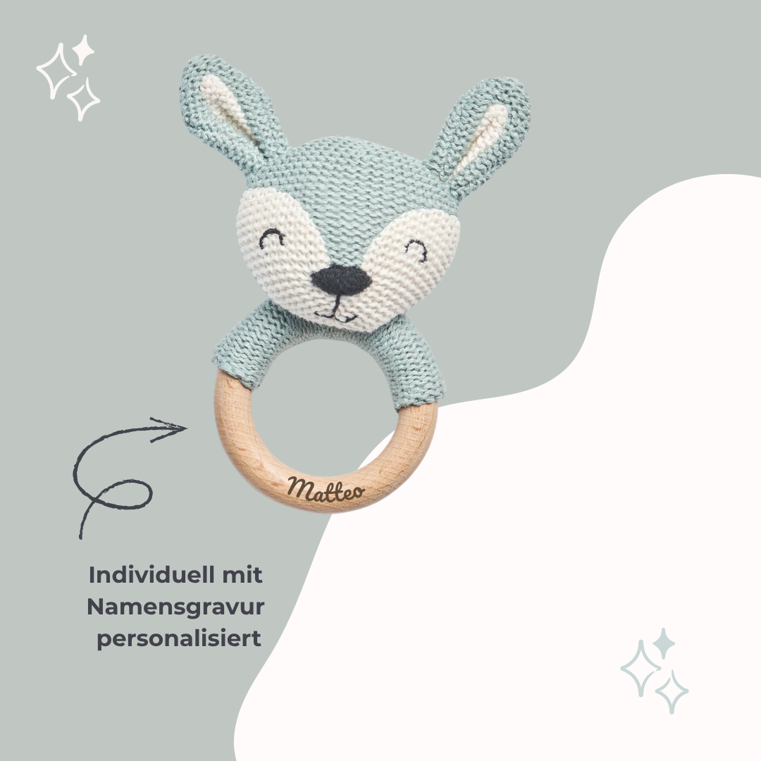 Beißring Reh Ash Green – Geschenk zur Geburt Junge