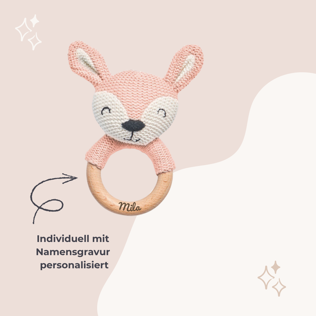 Beißring Reh Pale Pink – personalisiertes Geschenk zur Geburt Mädchen