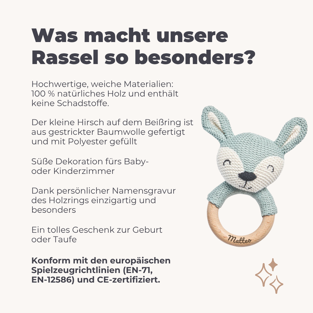 Greifring mit Namen Grün – personalisiertes Babygeschenk LINDFALL
