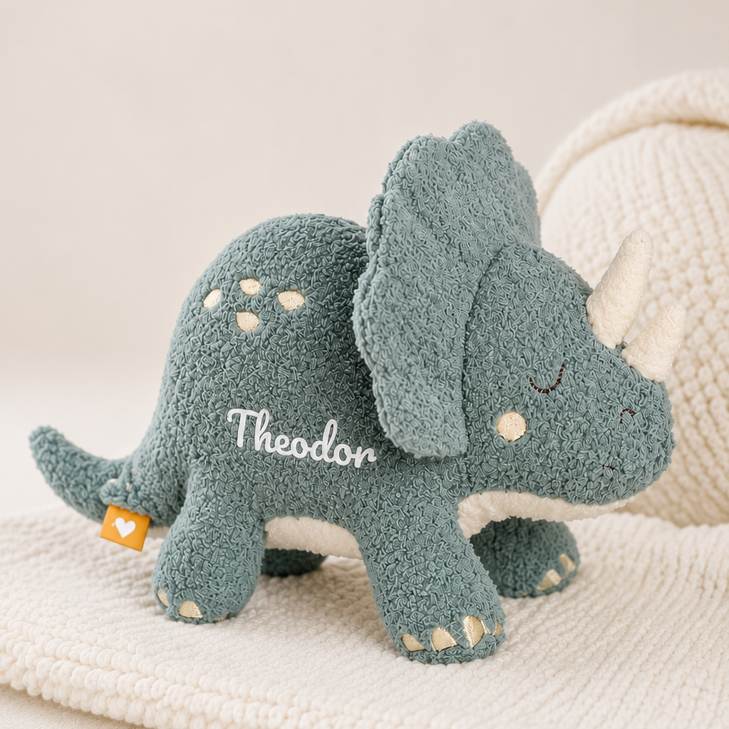 LINDFALL Baby Geschenk Geburt Kuscheltier Dino – personalisierbar mit Namen