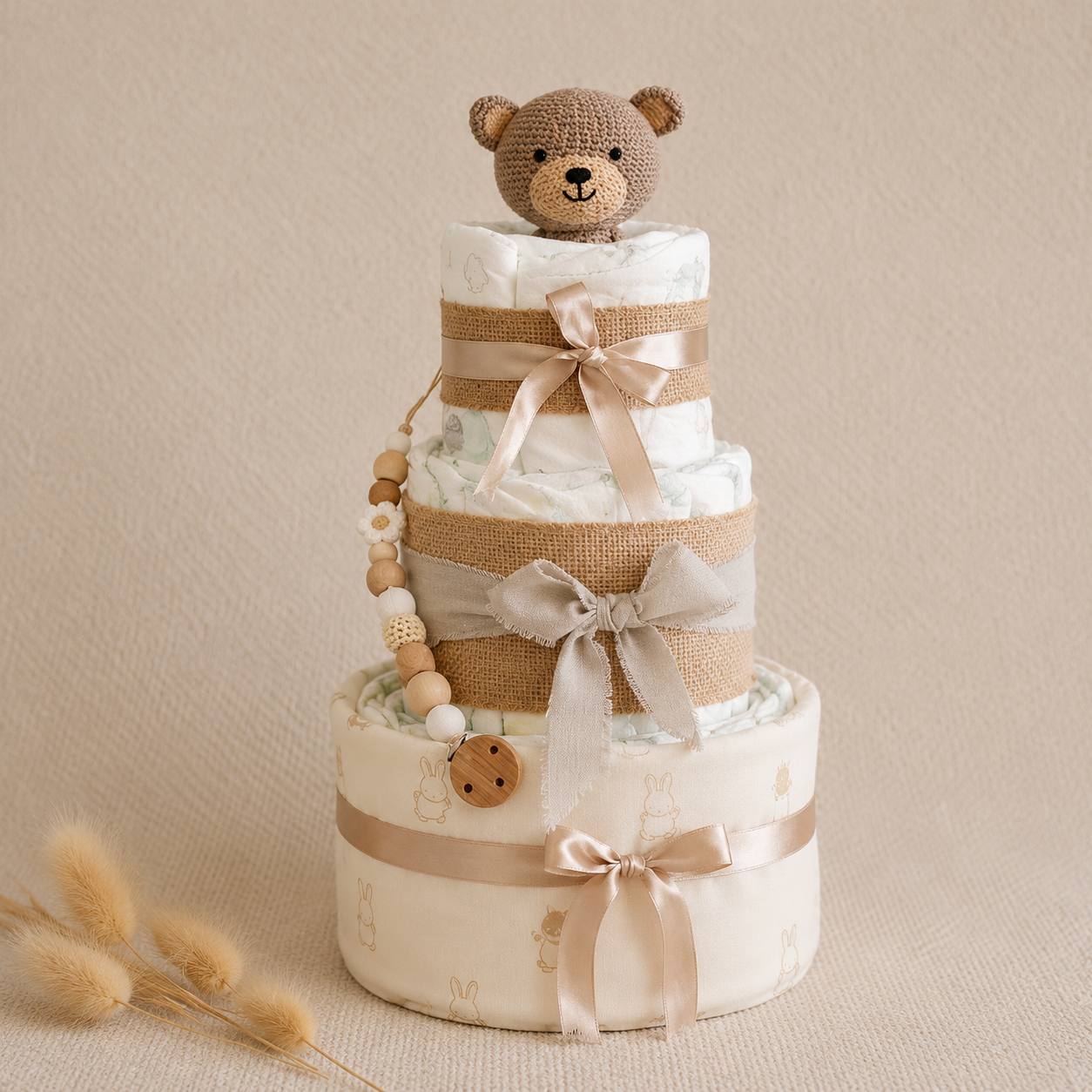 Windeltorte neutral Taupe Medium kaufen – handgemacht Geburtsgeschenk | LINDFALL®